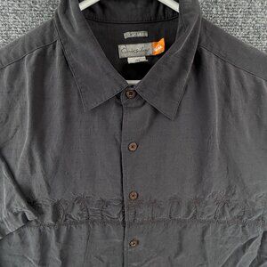 Quiksilver Polynosic Floral Stripe Short Sleeve Comfort Large Gray Shirt Soft